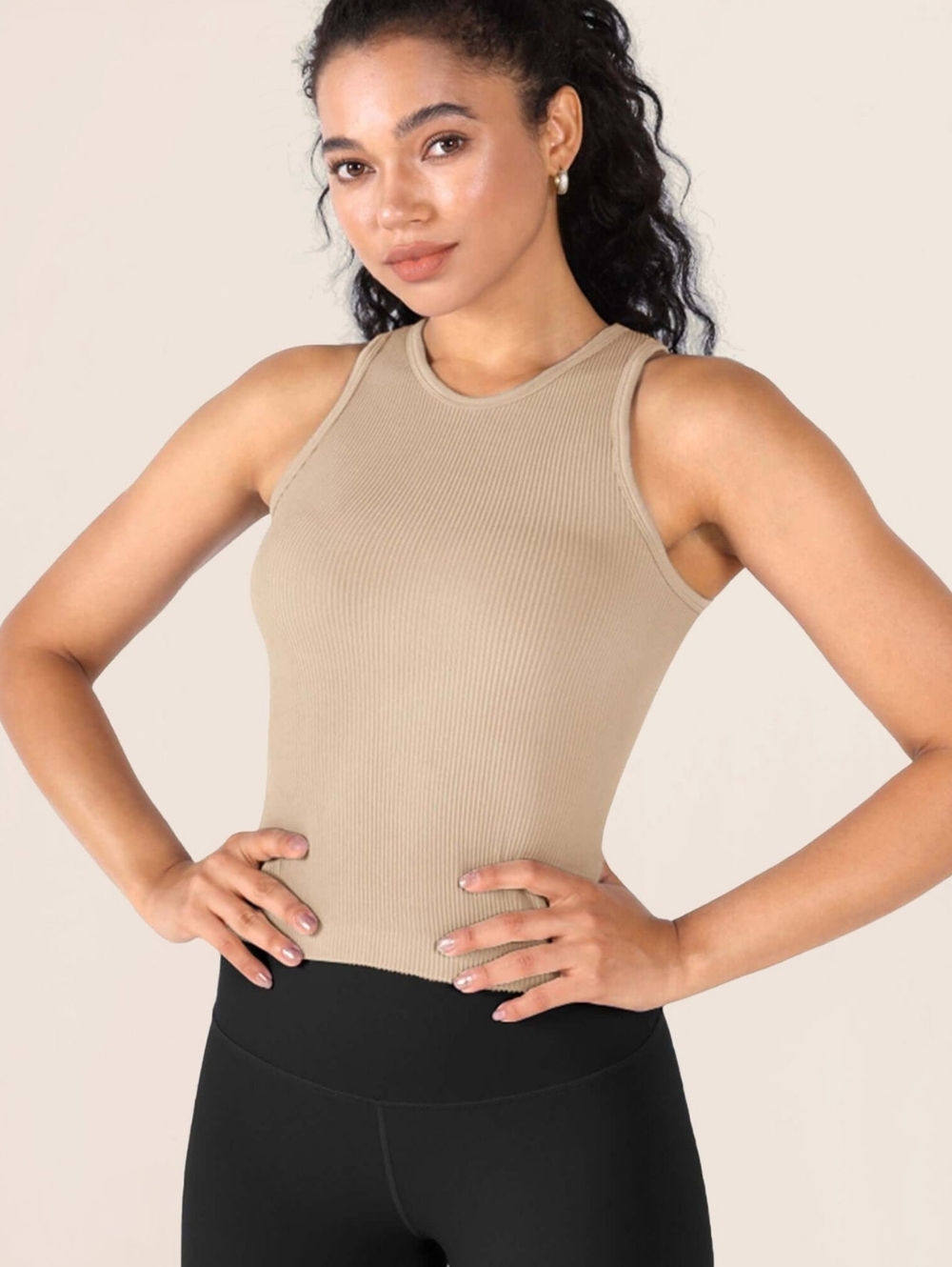 🇬🇪🔺️Ododos Beige Ribbed High Neck Seamless Sleeveless Top XL/2X